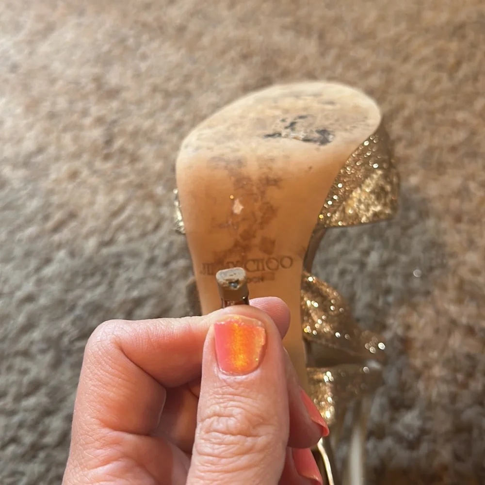 Jimmy Choo Leila Gold Heel Sandals - Picture 10 of 11